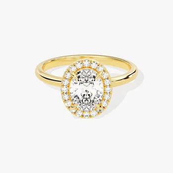 2 CT Oval Cut Halo Moissanite Engagement Ring / 14k Solid Gold Plated Ring Adorned with Halo / Promise Ring for Women