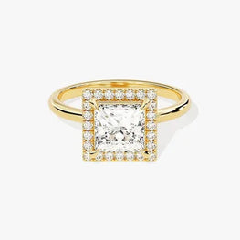 3 CT Princess Cut Halo Moissanite Engagement Ring / 14k Solid Gold Plated Ring Adorned with Halo / Promise Ring for Women