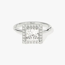 2 CT Princess Cut Halo Moissanite Engagement Ring / 14k Solid Gold Plated Ring Adorned with Halo / Promise Ring for Women