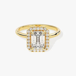 3 CT Emerald Cut Halo Moissanite Engagement Ring / 14k Solid Gold Plated Ring Adorned with Halo / Promise Ring for Women