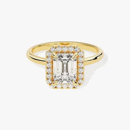 2 CT Emerald Cut Halo Moissanite Engagement Ring / 14k Solid Gold Plated Ring Adorned with Halo / Promise Ring for Women