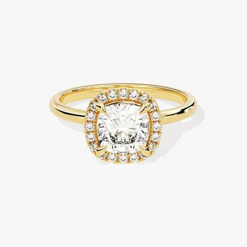 3 CT Cushion Cut Halo Moissanite Engagement Ring / 14k Solid Gold Plated Ring Adorned with Halo / Promise Ring for Women