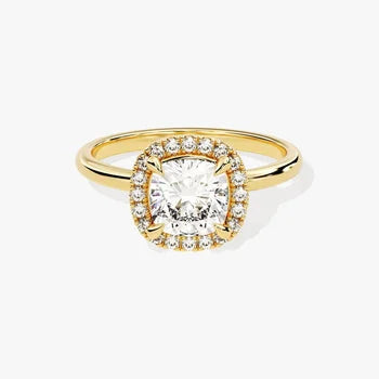 2 CT Cushion Cut Halo Moissanite Engagement Ring / 14k Solid Gold Plated Ring Adorned with Halo / Promise Ring for Women