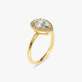 2 CT Pear Cut Halo Moissanite Engagement Ring / 14k Solid Gold Plated Ring Adorned with Halo / Promise Ring for Women