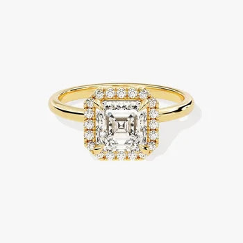 1.5  CT Asscher Cut Halo Moissanite Engagement Ring / 14k Solid Gold Plated Ring Adorned with Halo / Promise Ring for Women