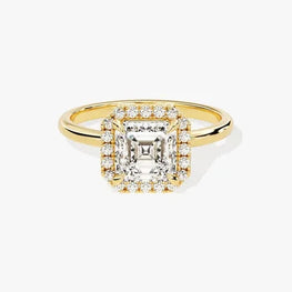 3 CT Asscher Cut Halo Moissanite Engagement Ring / 14k Solid Gold Plated Ring Adorned with Halo / Promise Ring for Women