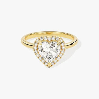 1.5 - CT Heart Cut Halo Moissanite Engagement Ring / 14k Solid Gold Plated Ring Adorned with Halo / Promise Ring for Women