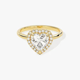 1.5 - CT Heart Cut Halo Moissanite Engagement Ring / 14k Solid Gold Plated Ring Adorned with Halo / Promise Ring for Women