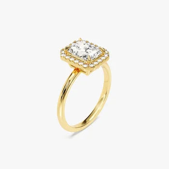 1.5 CT Radiant Cut Halo Moissanite Engagement Ring / 14k Solid Gold Plated Ring Adorned with Halo / Promise Ring for Women