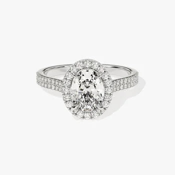 Double Shank Oval Halo Moissanite Engagement Ring / 1.5 CT Oval Shape Moissanite Ring / 14k Solid Gold Plated Ring with Pave Set Moissanite Ring
