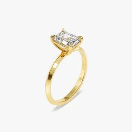 Knife Edge 1 CT Emerald Cut Solitaire Moissanite Engagement Ring / 14k Solid Gold Plated Solo Ring / Promise Ring for Women