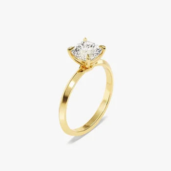 Knife Edge 1 CT Cushion Cut Solitaire Moissanite Engagement Ring / 14k Solid Gold Plated Solo Ring / Promise Ring for Women