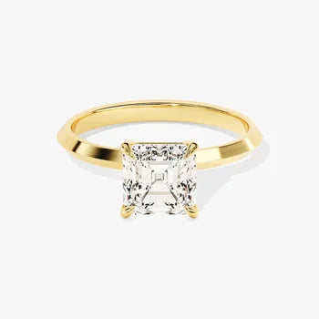 Knife Edge 1.5  CT Asscher Cut Solitaire Moissanite Engagement Ring / 14k Solid Gold Plated Solo Ring / Promise Ring for Women