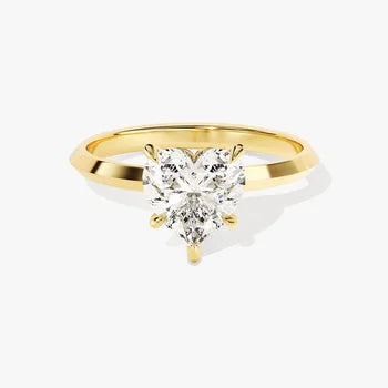 Knife Edge 1 CT Heart Cut Solitaire Moissanite Engagement Ring / 14k Solid Gold Plated Solo Ring / Promise Ring for Women