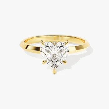 Knife Edge 3 CT Heart Cut Solitaire Moissanite Engagement Ring / 14k Solid Gold Plated Solo Ring / Promise Ring for Women