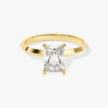1 CT Radiant Cut Solitaire Moissanite Engagement Ring / 14k Solid Gold Plated Simple Dainty Ring / Knife-edge Shank / Women Promise Ring
