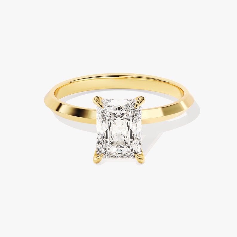 3 CT Radiant Cut Solitaire Moissanite Engagement Ring / 14k Solid Gold Plated Simple Dainty Ring / Knife-edge Shank / Women Promise Ring