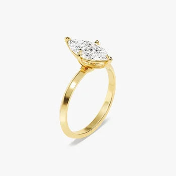 Knife Edge 2 CT Marquise Cut Solitaire Moissanite Engagement Ring / 14k Solid Gold Plated Solo Ring / Promise Ring for Women
