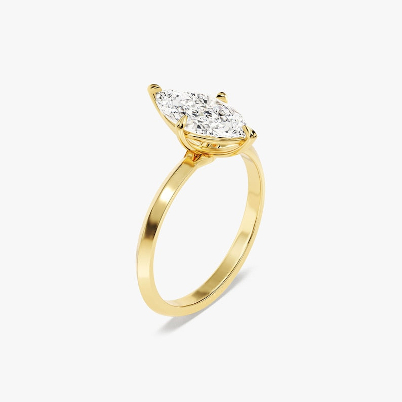 Knife Edge 1.5 CT Marquise Cut Solitaire Moissanite Engagement Ring / 14k Solid Gold Plated Solo Ring / Promise Ring for Women