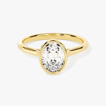 Bezel 1.5 CT Oval Cut Solitaire Moissanite Engagement Ring / 14k Solid Gold Plated Solo Ring / Thin Band Promise Ring for Women