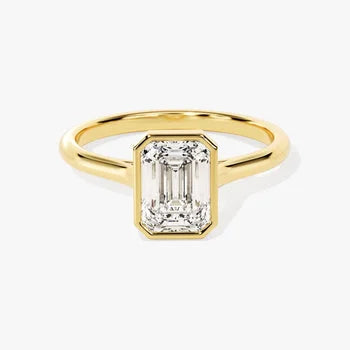 Emerald Cut Bezel Set Stunning Ring