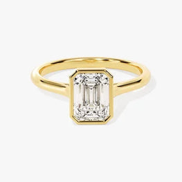 Bezel 1.5 CT Emerald Cut Solitaire Moissanite Engagement Ring / 14k Solid Gold Plated Solo Ring / Thin Band Promise Ring for Women