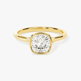 Bezel 1.5 CT Cushion Cut Solitaire Moissanite Engagement Ring / 14k Solid Gold Plated Solo Ring / Thin Band Promise Ring for Women