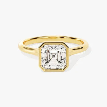 Bezel 2 CT Asscher Cut Solitaire Moissanite Engagement Ring / 14k Solid Gold Plated Solo Ring / Thin Band Promise Ring for Women