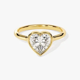 Bezel  2 CT Heart Cut Solitaire Moissanite Engagement Ring / 14k Solid Gold Plated Solo Ring / Thin Band Promise Ring for Women