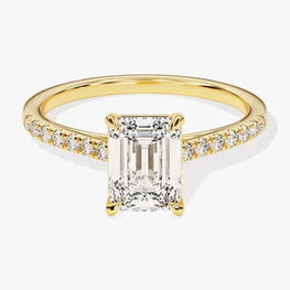 3 CT Emerald Cut Engagement Ring / Moissanite Engagement Ring with Round Cut Side Stones / Pave Set 14K Solid Gold Plated Ring for Women
