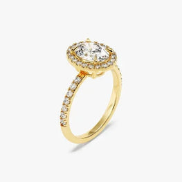 Oval Halo Engagement Ring / 1.5 CT Moissanite Ring with Round Cut Side Stones / 14K Solid Gold Plated Pave Set Engagement Ring for Women