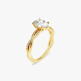 Petite Twist Oval Cut Moissanite Engagement Ring / 1 CT Twisted Ring in 14k Solid Gold Plated / Side Stone Accent Pave Set Ring