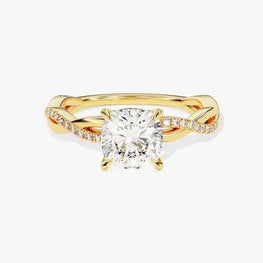 Petite Twist Cushion Cut Moissanite Engagement Ring / 1 CT Twisted Ring in 14k Solid Gold Plated / Side Stone Accent Pave Set Ring