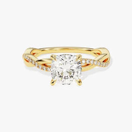 Petite Twist Cushion Cut Moissanite Engagement Ring / 3 CT Twisted Ring in 14k Solid Gold Plated / Side Stone Accent Pave Set Ring