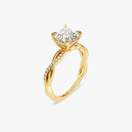 Petite Twist Asscher Cut Moissanite Engagement Ring / 2 CT Twisted Ring in 14k Solid Gold Plated / Side Stone Accent Pave Set Ring - Jay Amar Gems