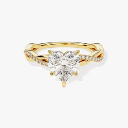 Petite Twist Heart Cut Moissanite Engagement Ring / 2 CT Twisted Ring in 14k Solid Gold Plated / Side Stone Accent Pave Set Ring