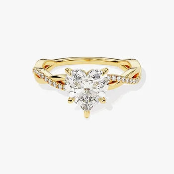 Petite Twist Heart Cut Moissanite Engagement Ring / 3 CT Twisted Ring in 14k Solid Gold Plated / Side Stone Accent Pave Set Ring