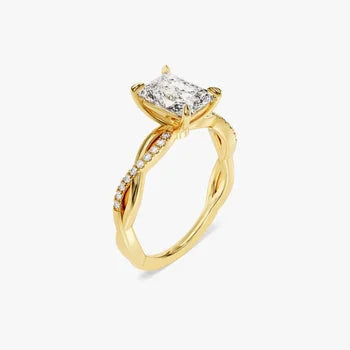 Petite Twist Radiant Cut Moissanite Engagement Ring / 2 CT Twisted Ring in 14k Solid Gold Plated / Side Stone Accent Pave Set Ring