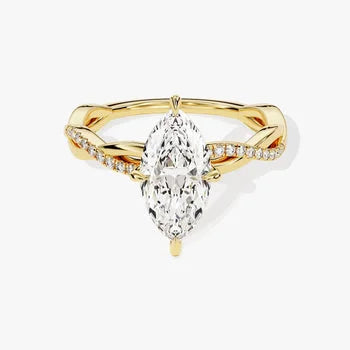 Petite Twist Marquise Cut Moissanite Engagement Ring / 1 CT Twisted Ring in 14k Solid Gold Plted / Side Stone Accent Pave Set Ring