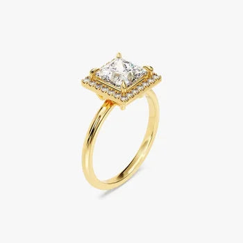 3 CT Princess Cut Halo Moissanite Engagement Ring / 14k Solid Gold Plated Ring Adorned with Halo / Promise Ring for Women