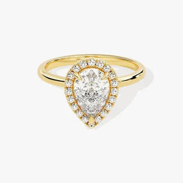 2 CT Pear Cut Halo Moissanite Engagement Ring / 14k Solid Gold Plated Ring Adorned with Halo / Promise Ring for Women