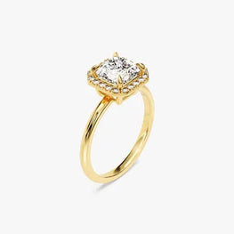 1.5  CT Asscher Cut Halo Moissanite Engagement Ring / 14k Solid Gold Plated Ring Adorned with Halo / Promise Ring for Women