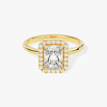 1.5 CT Radiant Cut Halo Moissanite Engagement Ring / 14k Solid Gold Plated Ring Adorned with Halo / Promise Ring for Women