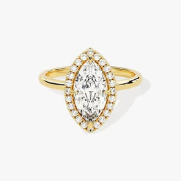 1.5 CT Marquise Cut Halo Moissanite Engagement Ring / 14k Solid Gold Plated Ring Adorned with Halo / Promise Ring for Women