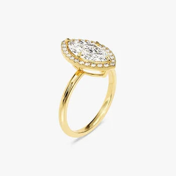 1.5 CT Marquise Cut Halo Moissanite Engagement Ring / 14k Solid Gold Plated Ring Adorned with Halo / Promise Ring for Women