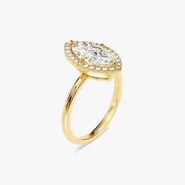 1.5 CT Marquise Cut Halo Moissanite Engagement Ring / 14k Solid Gold Plated Ring Adorned with Halo / Promise Ring for Women