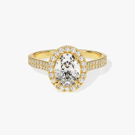 Double Shank Oval Halo Moissanite Engagement Ring / 1.5 CT Oval Shape Moissanite Ring / 14k Solid Gold Plated Ring with Pave Set Moissanite Ring