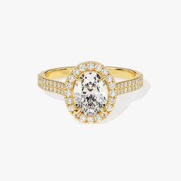 Double Shank Oval Halo Moissanite Engagement Ring / 3 CT Oval Shape Moissanite Ring / 14k Solid Gold Plated Ring with Pave Set Moissanite Ring