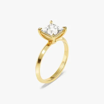 Knife Edge 1 CT Princess Cut Solitaire Moissanite Engagement Ring / 14k Solid Gold Plated Solo Ring / Promise Ring for Women