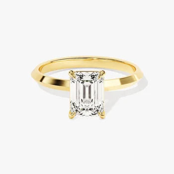 Knife Edge 2 CT Emerald Cut Solitaire Moissanite Engagement Ring / 14k Solid Gold Plated Solo Ring / Promise Ring for Women